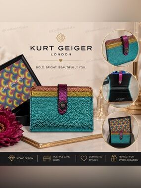 Kurt Geiger London Multi Card Kensington Wallet with Gold & Purple Accents